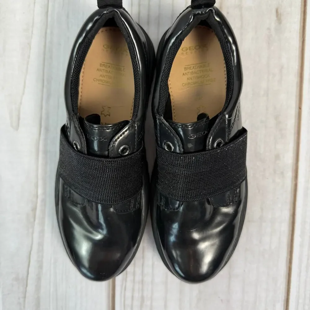 Geox Kids Respira Black‎ Patent Leather Chunky Sole Boys Shoes Size 1Y